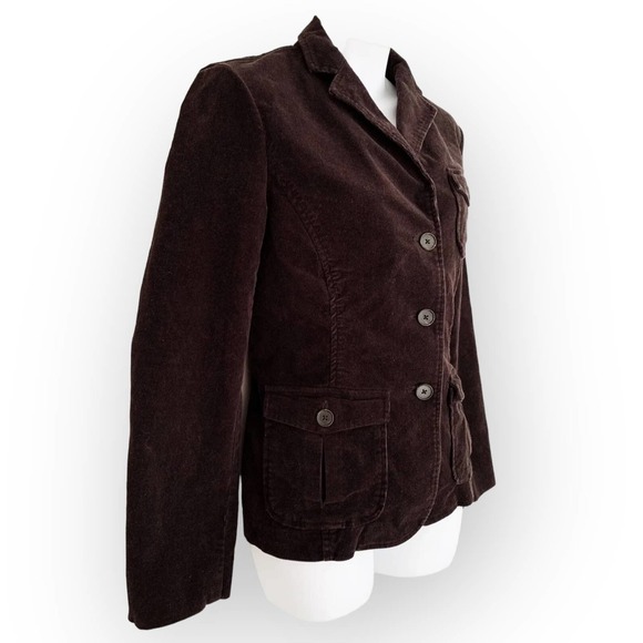 LANDS End Women's Button Front Corduroy Jacket Flap Pockets Brown Size 12 - Picture 3 of 8